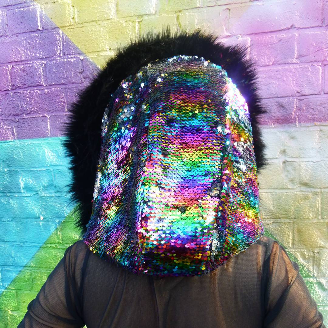 Sequinned hood from Hoodlum clothing