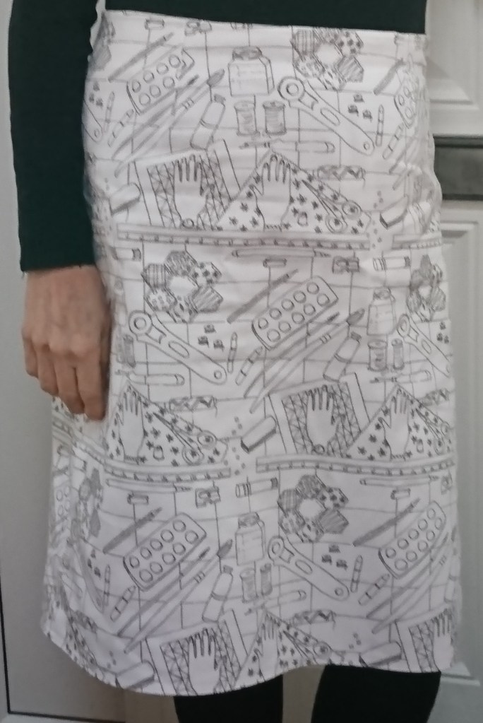 Skirt made up in 'The work of my hands' fabric design by Amanda Jane Textiles