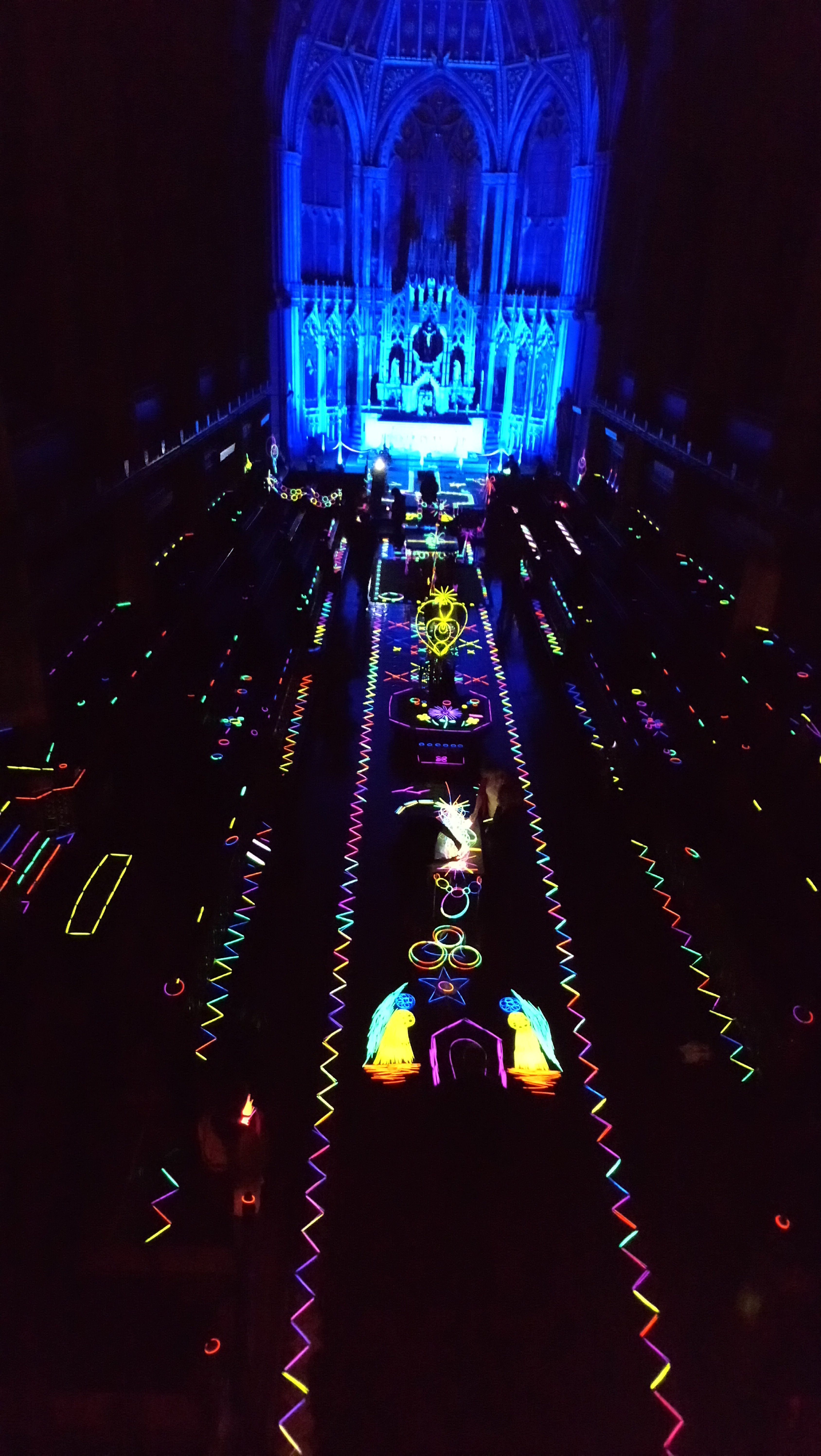 Art-work with glow-sticks in the Chapel at Ushaw College