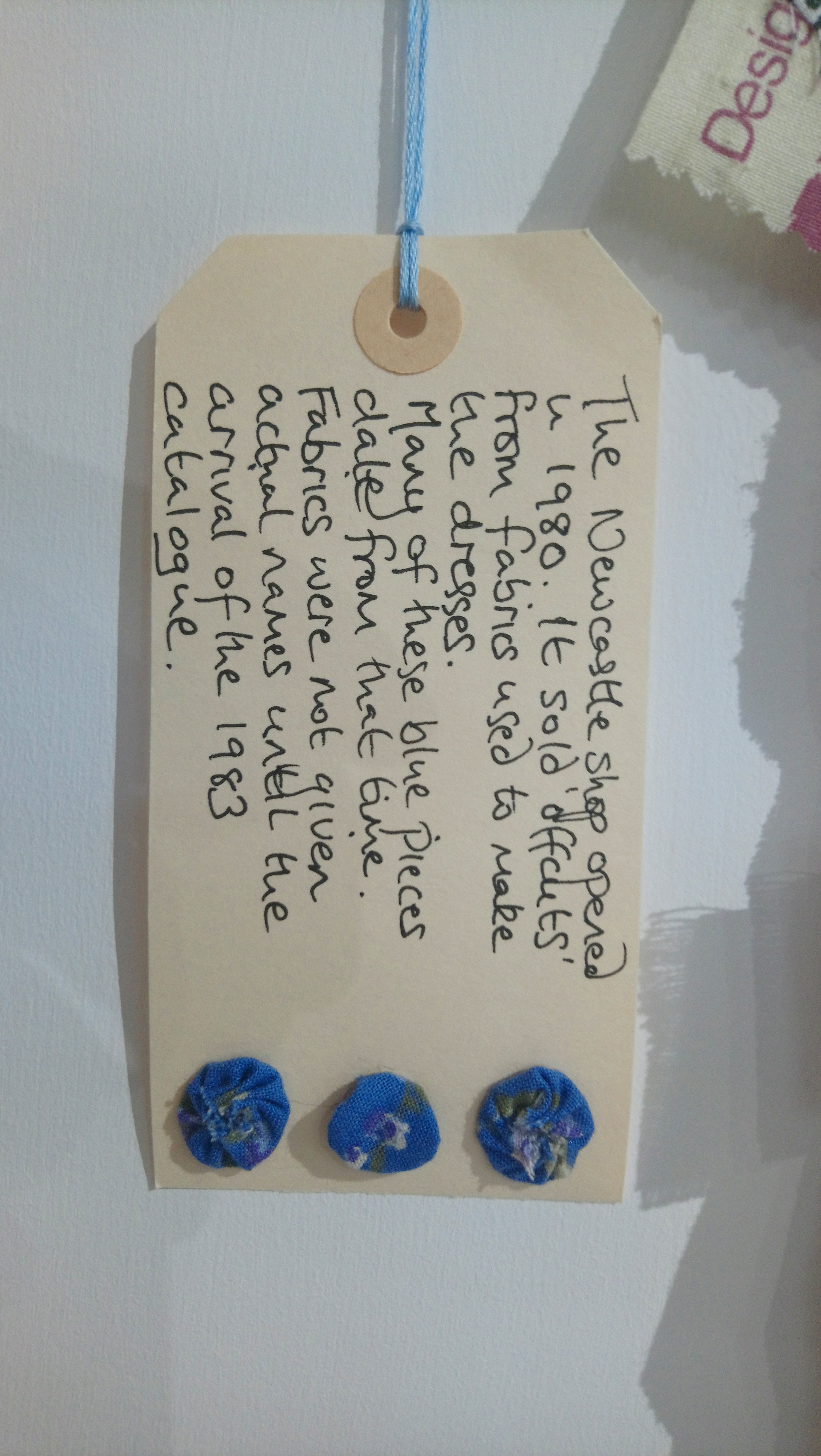 Label from an art-work by Kath Price in the 'Threads' exhibition at the Frederick Street Gallery, Sunderland