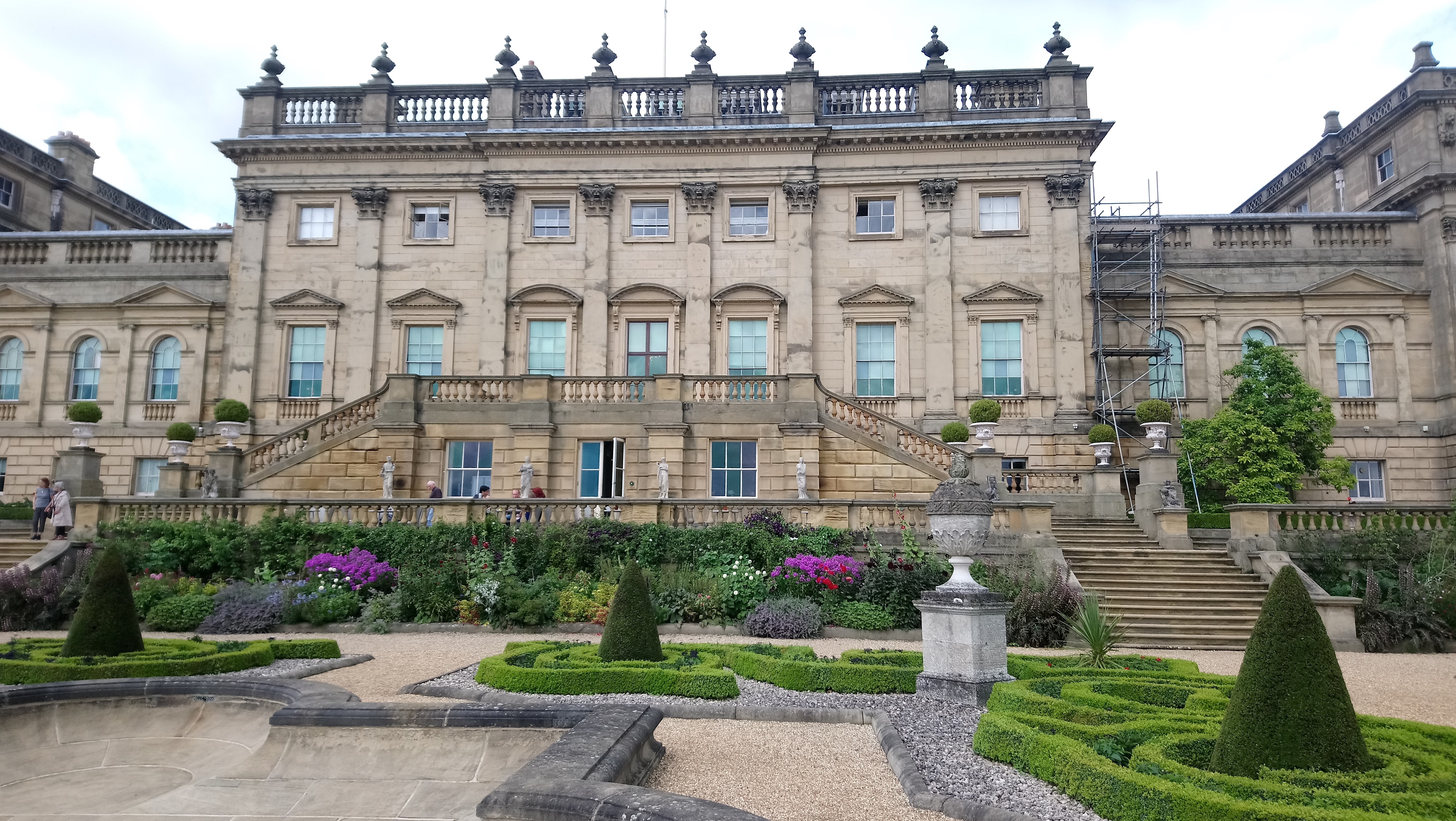 Formal gardens and terrace at the rear of Harewood House, Yorkshire
