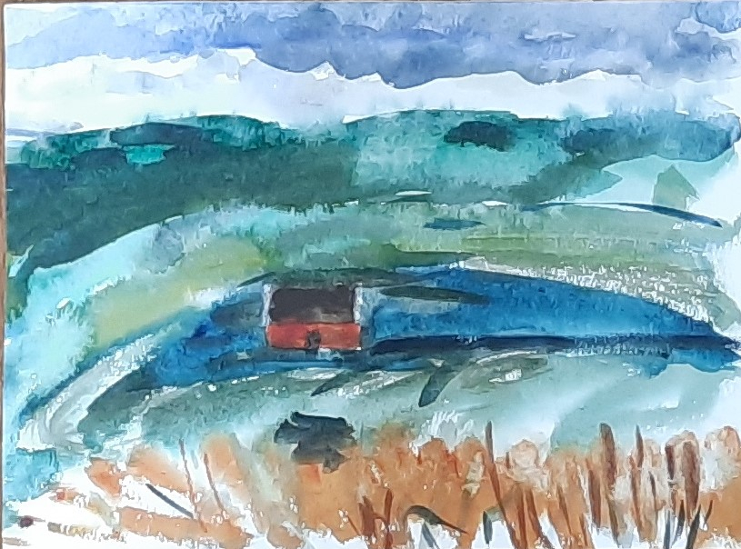 The Red House by Amanda Jane Ogden, watercolour painting