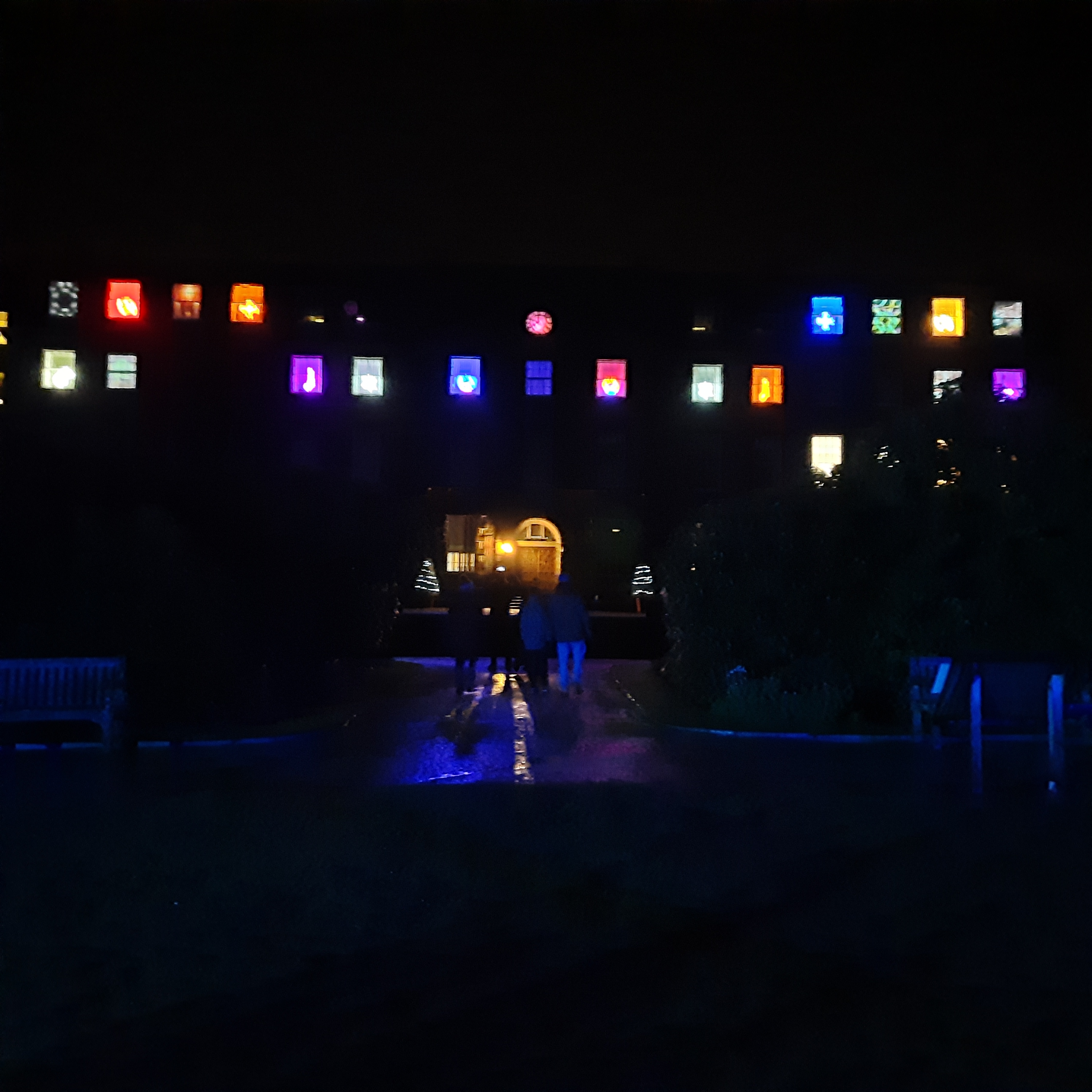 The front of Ushaw lit up for 'Illuminating Ushaw 2020'