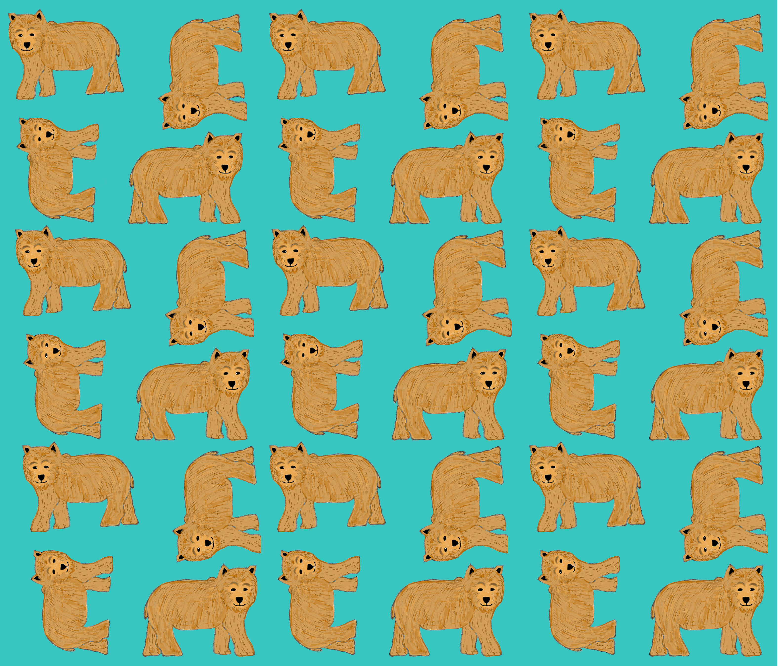 A fabric design of brown bears on a jade background by Amanda Jane Textiles on Spoonflower