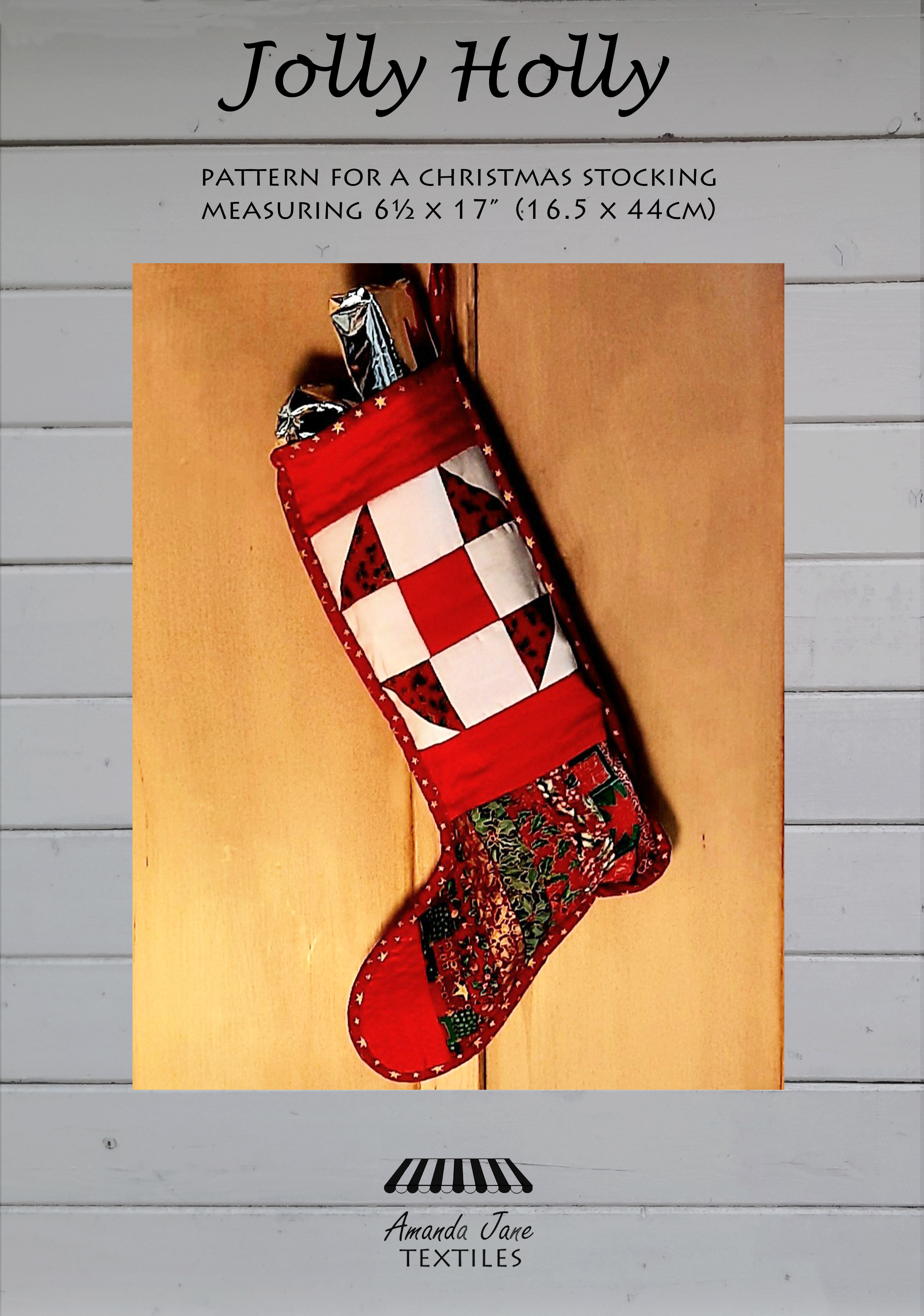 'Jolly Holly' Christmas stocking pattern cover