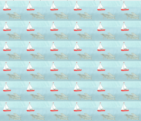 'Sails and Whales' by Amanda Jane Textiles, depicting a whale swimming in the sea and a yacht sailing on the sea