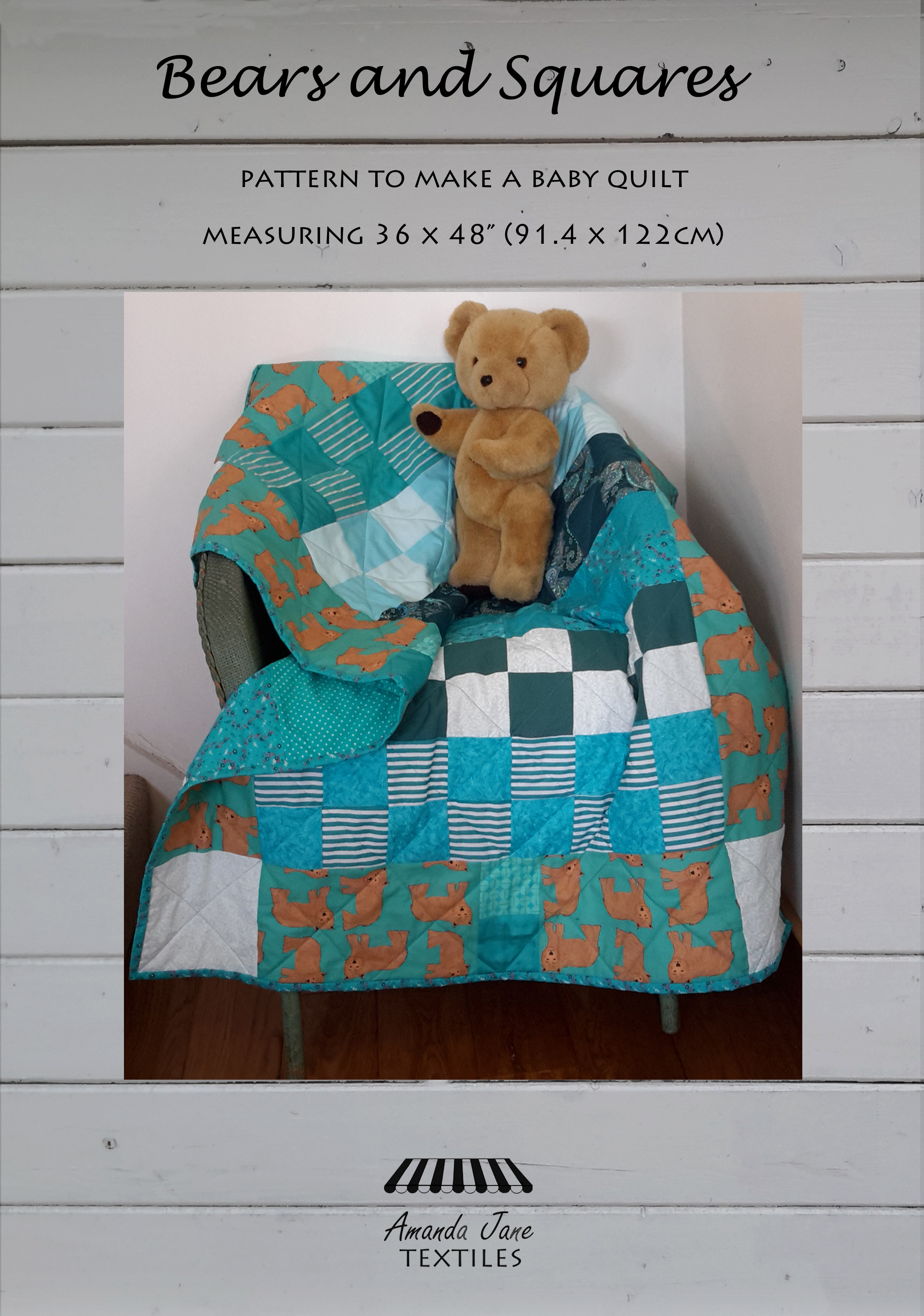 Cover of a quilt pattern called 'Bears and Squares' by Amanda Jane Ogden