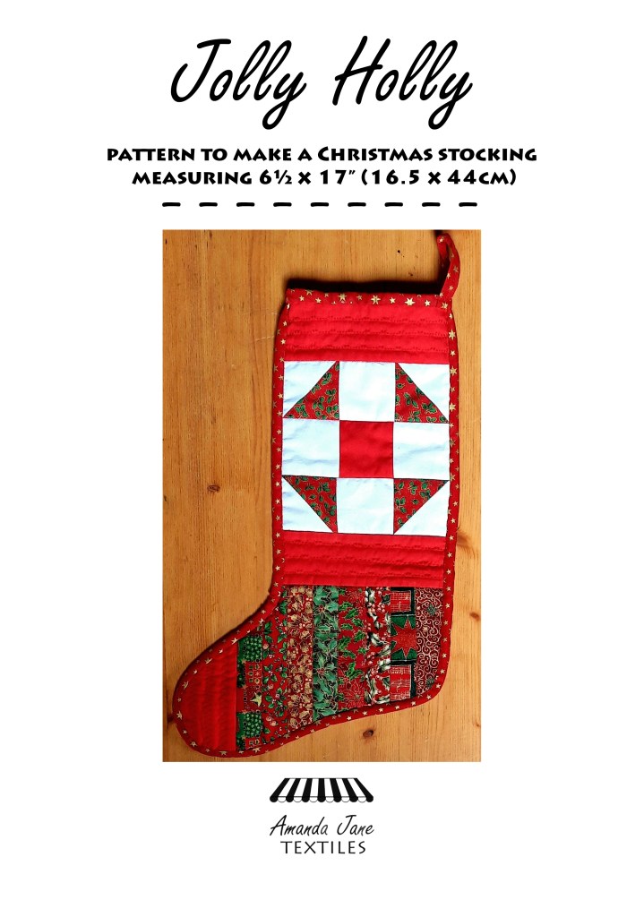 Jolly-Holly-Christmas stocking pattern by Amanda Jane Textiles