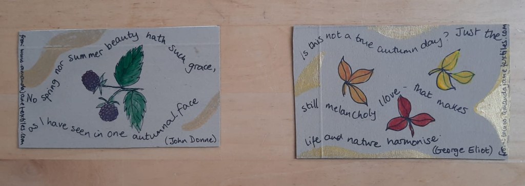 Cards made for the autumn Artists' DIY Postcard swop 2020, organised by iHanna