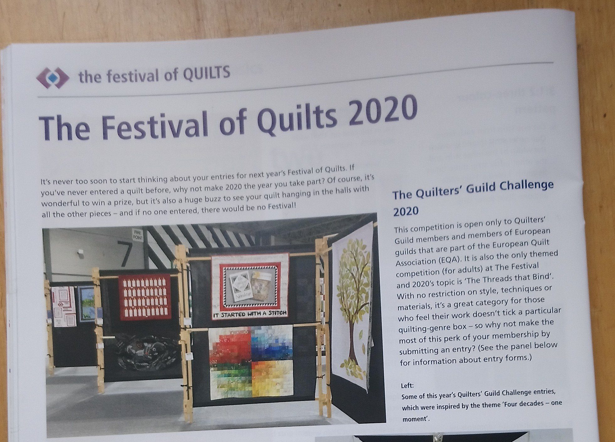 Extract from 'The Quilter' showing 'Colour Mosaic' quilt at the Festival of Quilts 2019