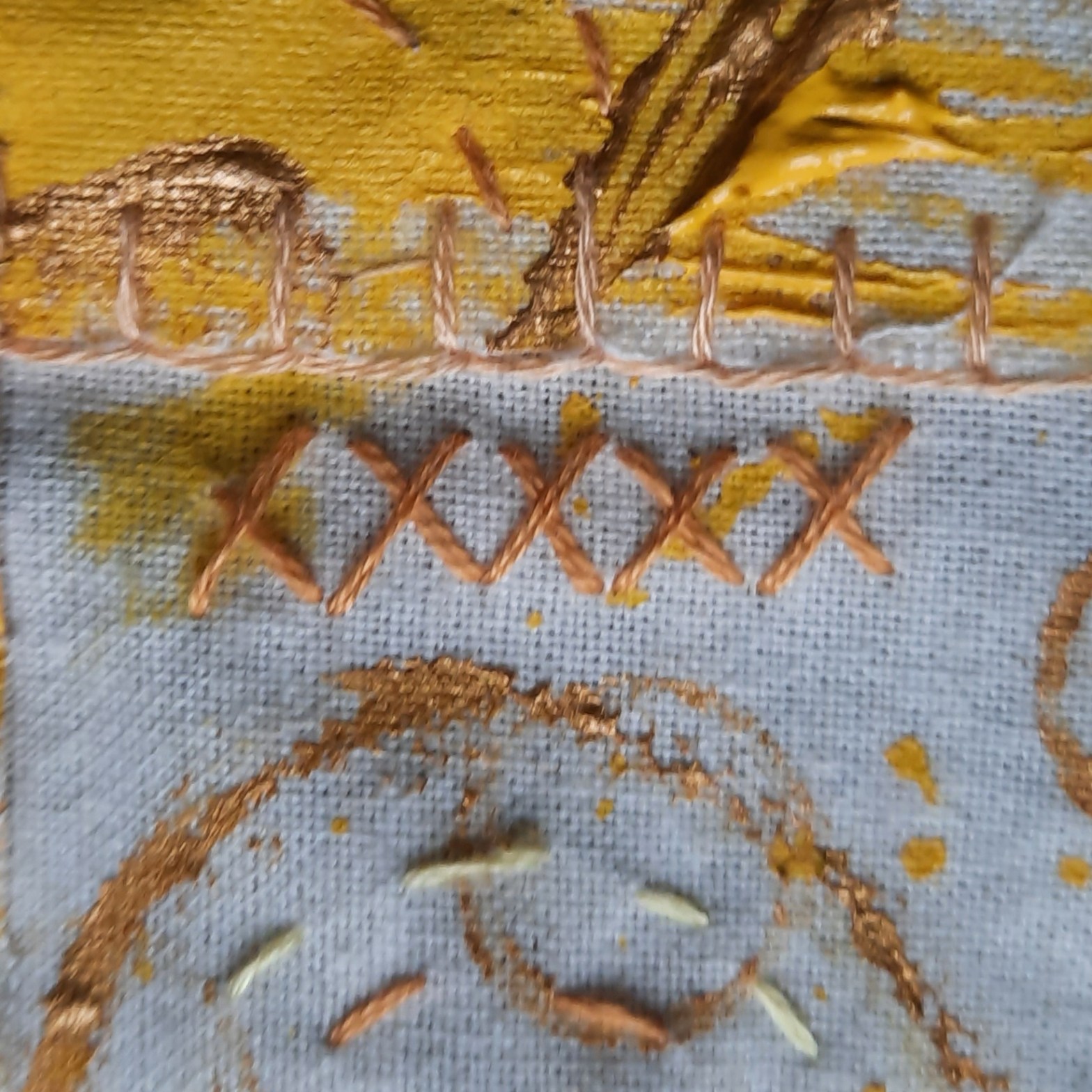 Blanket stitch and cross stitch on a hand-stitched piece for Stitch Camp from TextileArtist.org