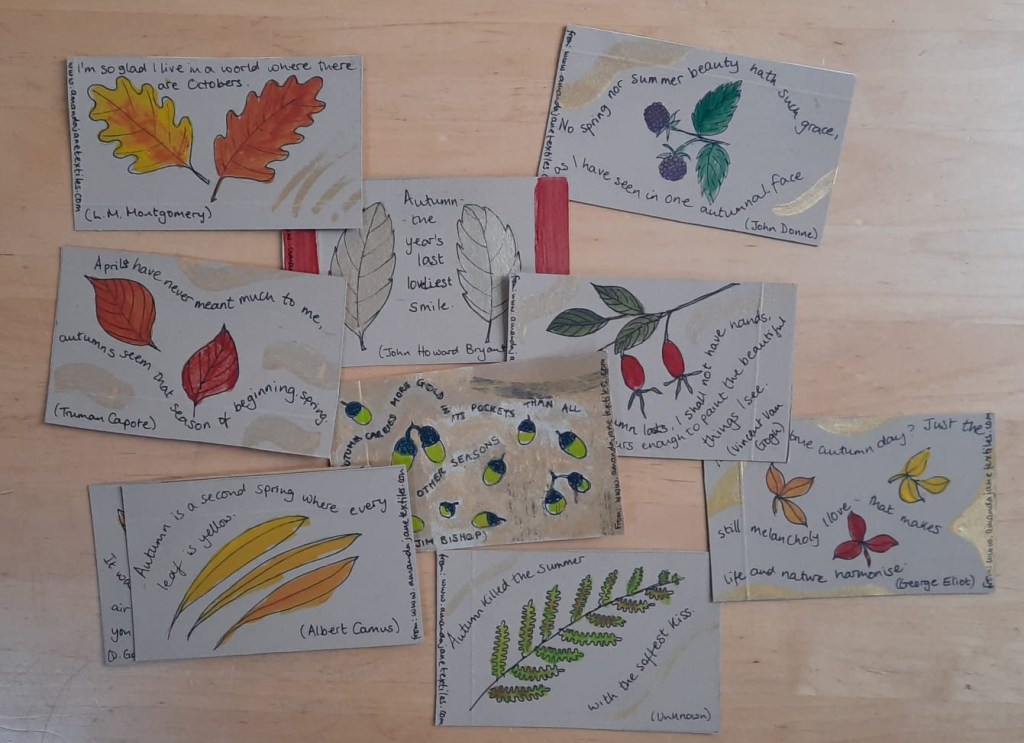Cards made for the autumn Artists' DIY Postcard swop 2020, organised by iHanna