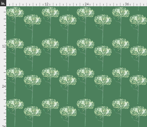 White Dahlia fabric design by Amanda Jane Textiles, White dahlia heads on green background