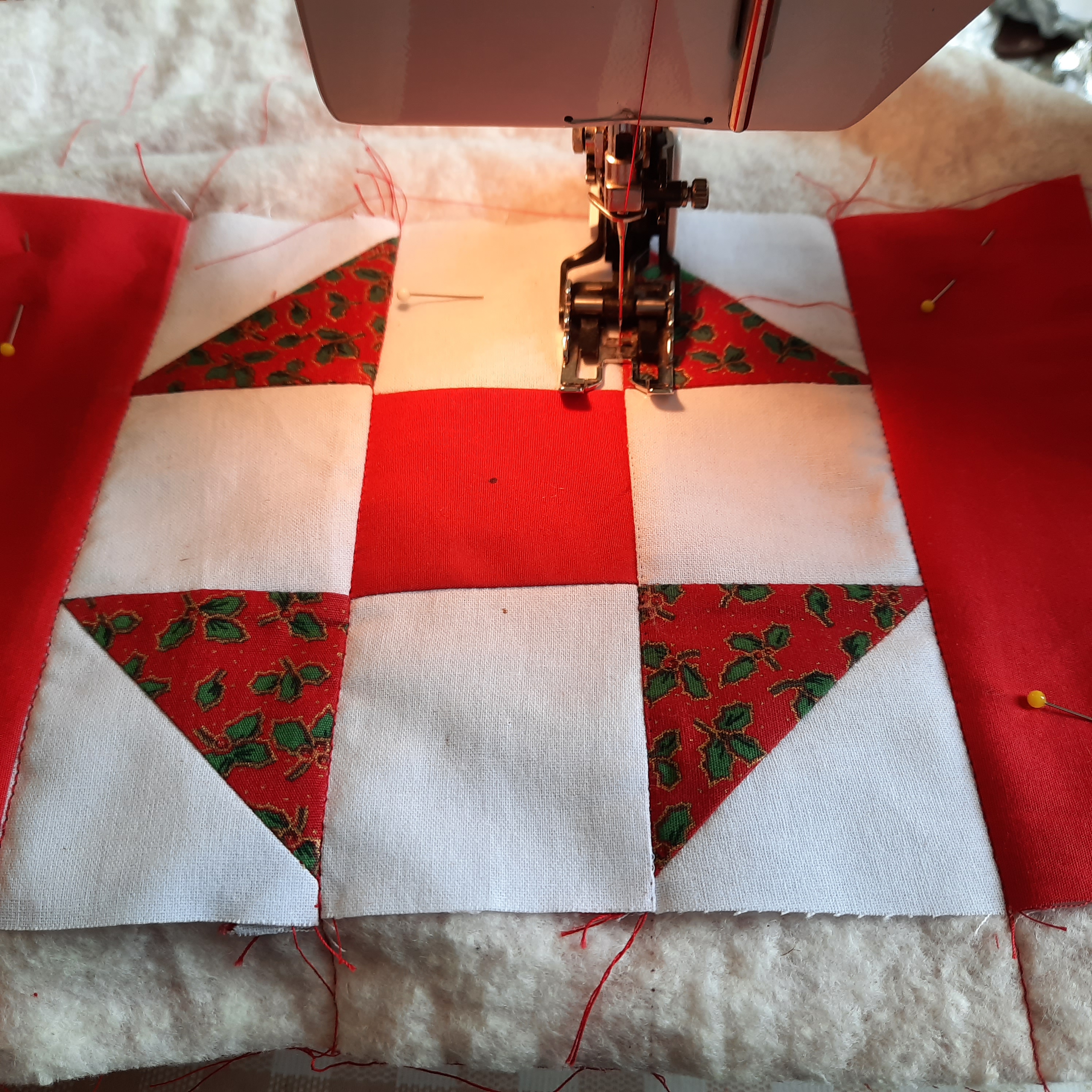 'Jolly Holly' stocking being quilted