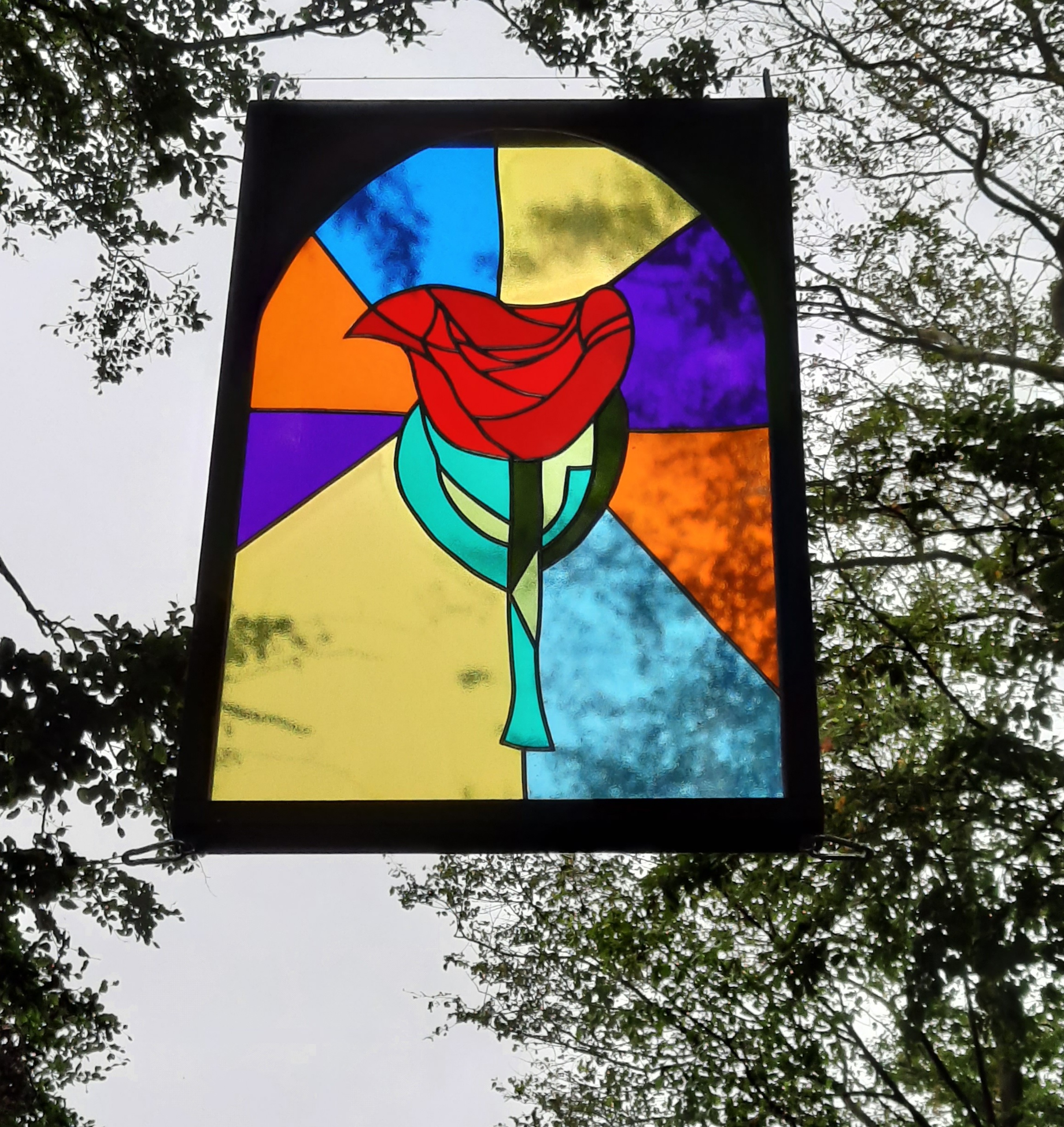 'Rose' designed by Charlotte Marsland, made by Stuart Langley, part of 'Outdoor Windows' at Ushaw