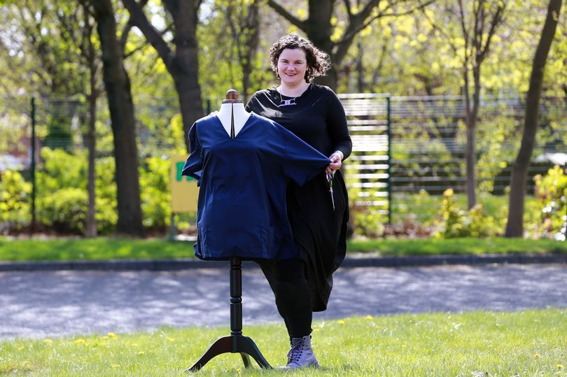 Aimee Veitch with scrubs she is making for 'Sew with love for the NHS'