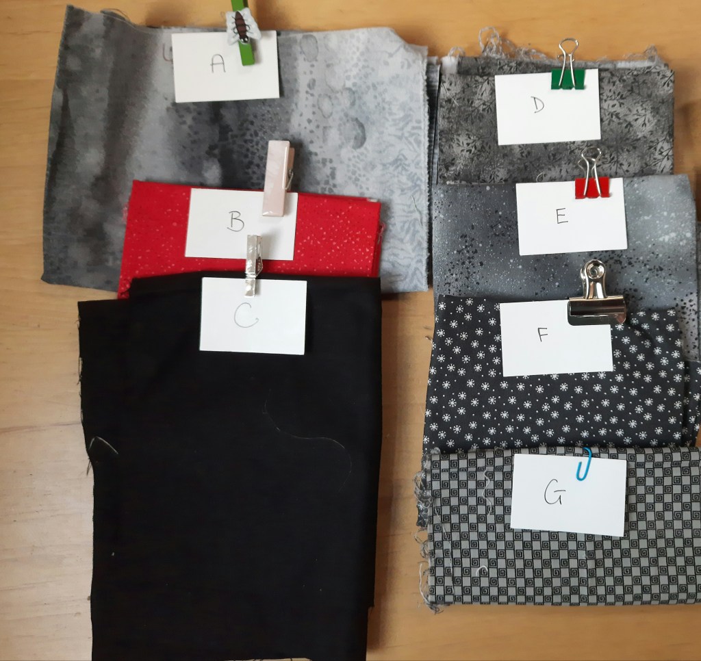 Fabrics chosen for the MQG quilt swop