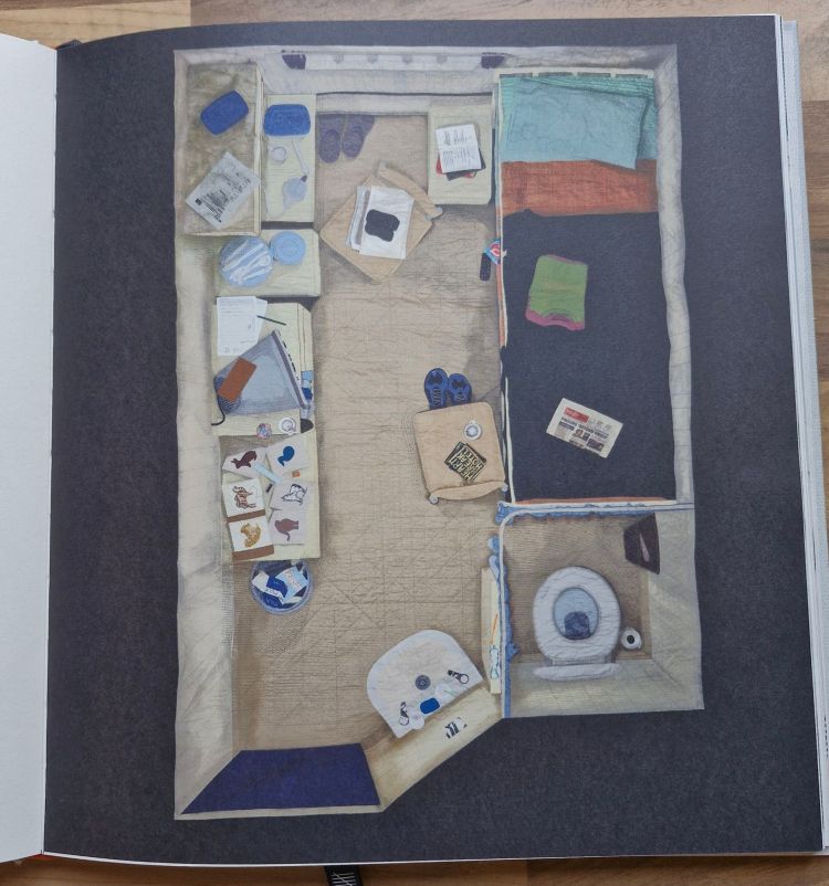 Group quilt depicting a prison cell, coordinated by Fine Cell Work volunteer Marianne Ford