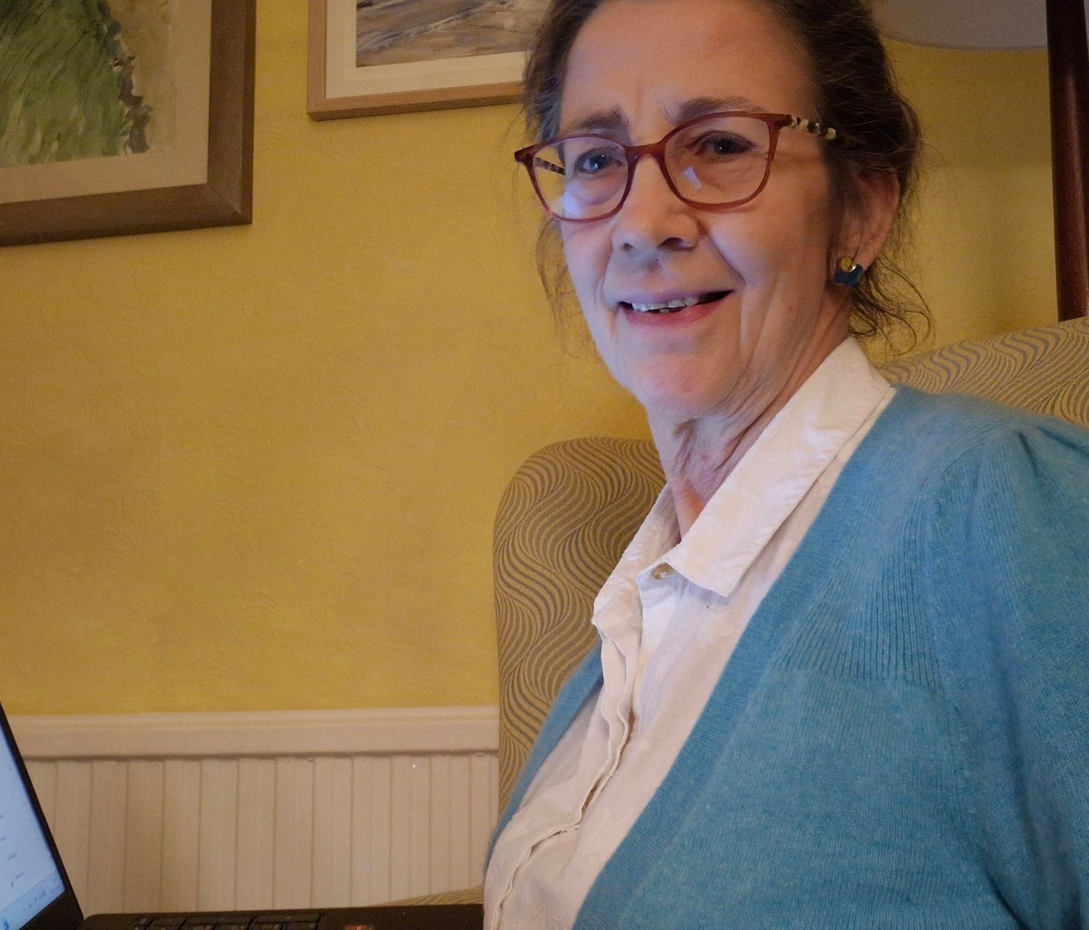 Amanda writing the monthly Newsletter