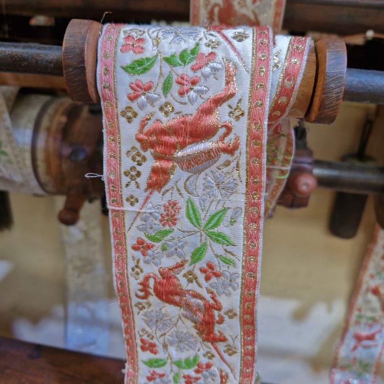 Ribbon made by the 1884 ribbon loom at La Manufacture museum, Roubaix, photo by Amanda Jane Ogden