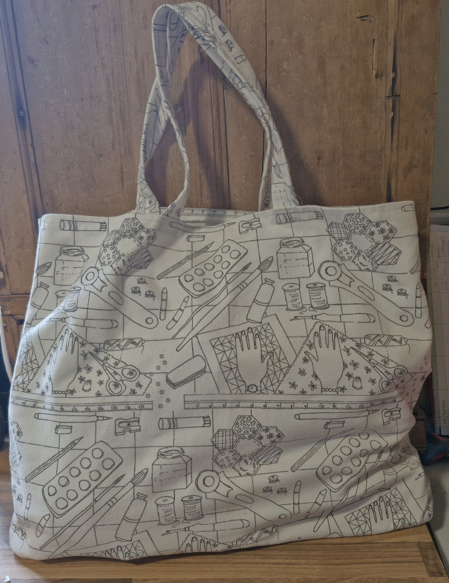 White cloth printed bag with 'The work of my hands' print